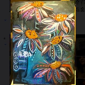 Free form daisies acrylic on canvas Sold